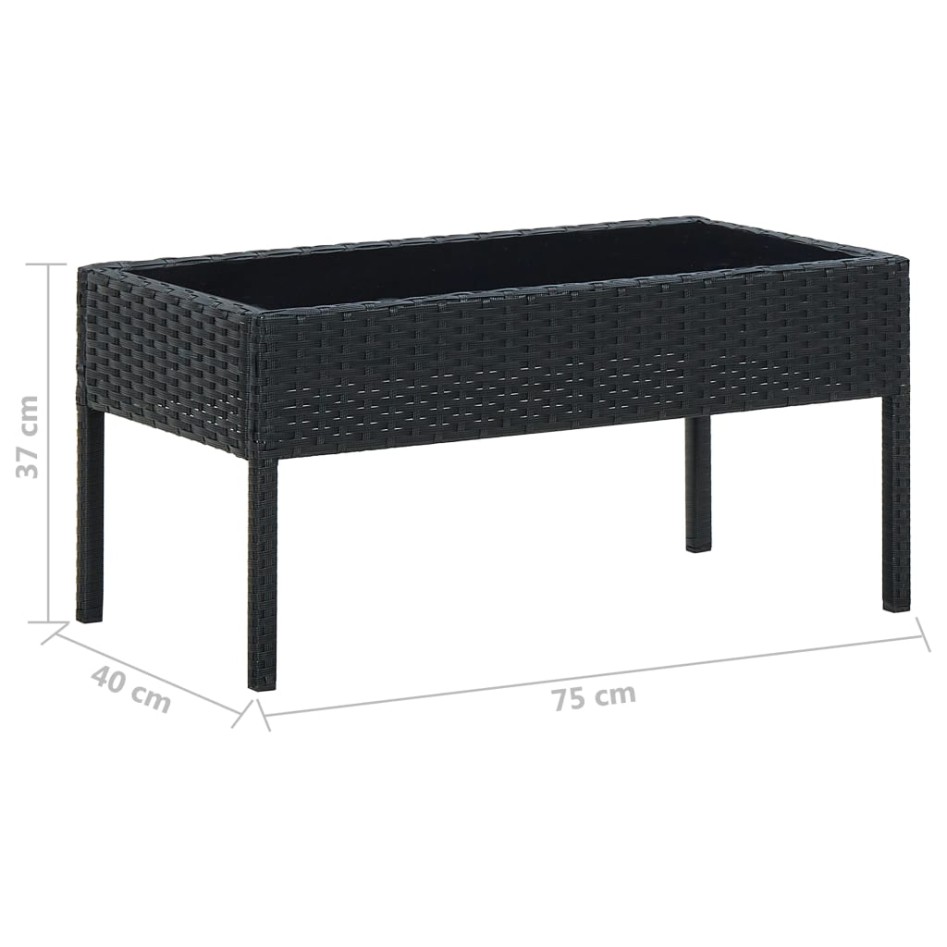 Mesa de jardín ratán sintético negro 75x40x37