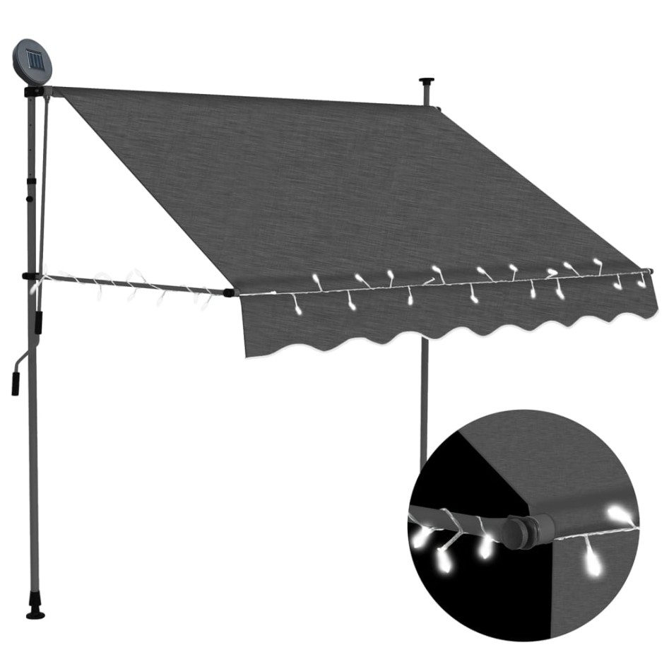 Toldo manual retráctil con LED gris antracita 150