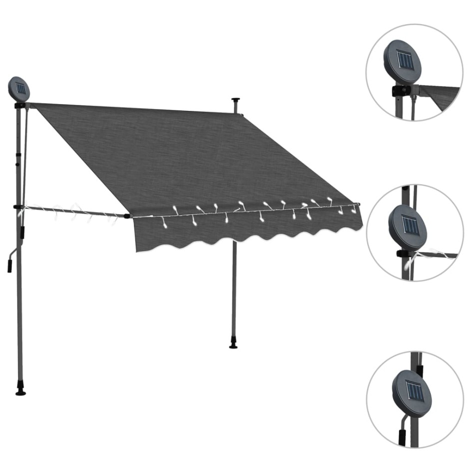 Toldo manual retráctil con LED gris antracita 150