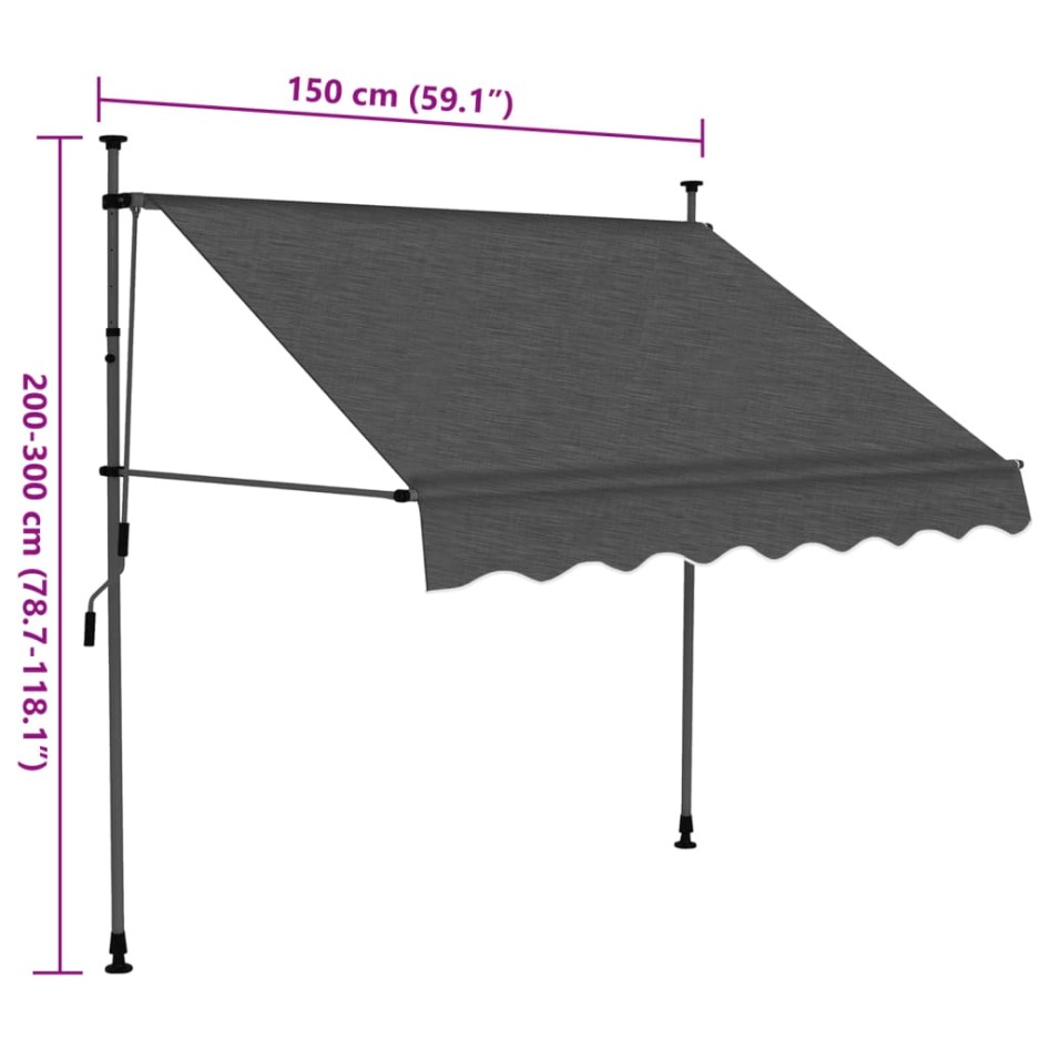 Toldo manual retráctil con LED gris antracita 150