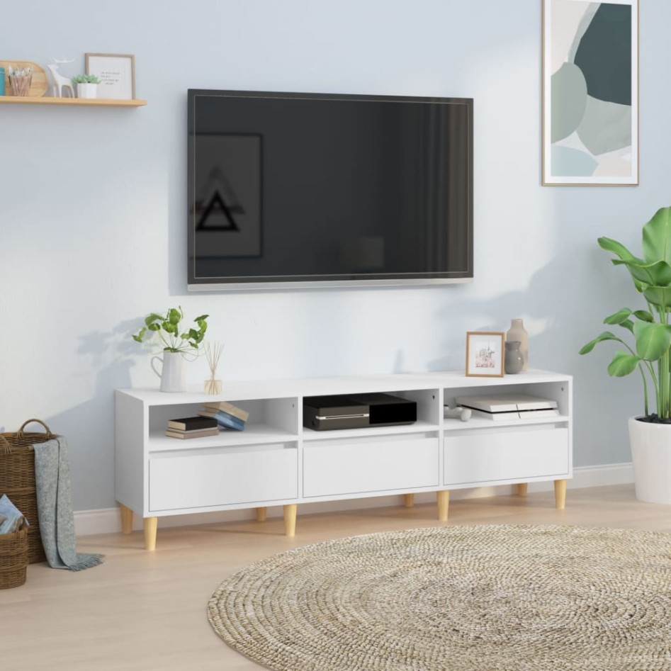Mueble de TV madera contrachapada blanco 150x30x44,5
