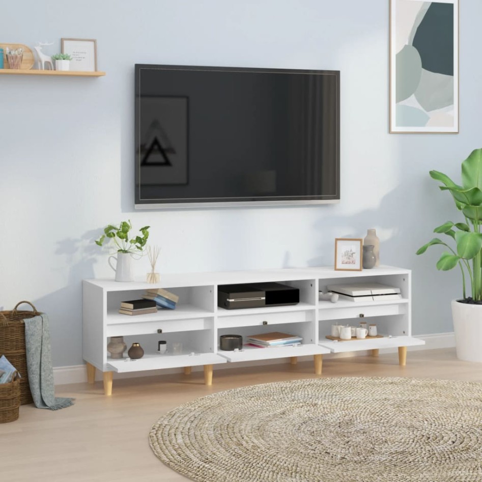 Mueble de TV madera contrachapada blanco 150x30x44,5