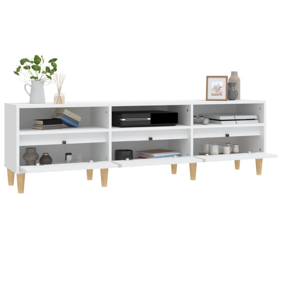Mueble de TV madera contrachapada blanco 150x30x44,5