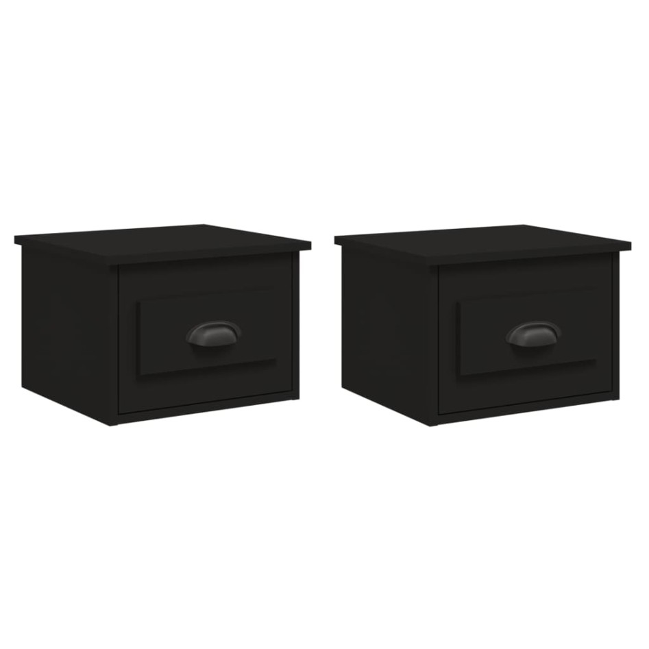 Mesitas de noche de pared 2 uds negra 41,5x36x28