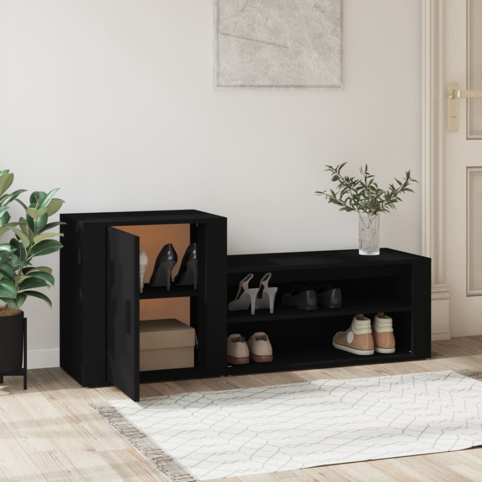 Mueble zapatero madera contrachapada negro 130x35x54