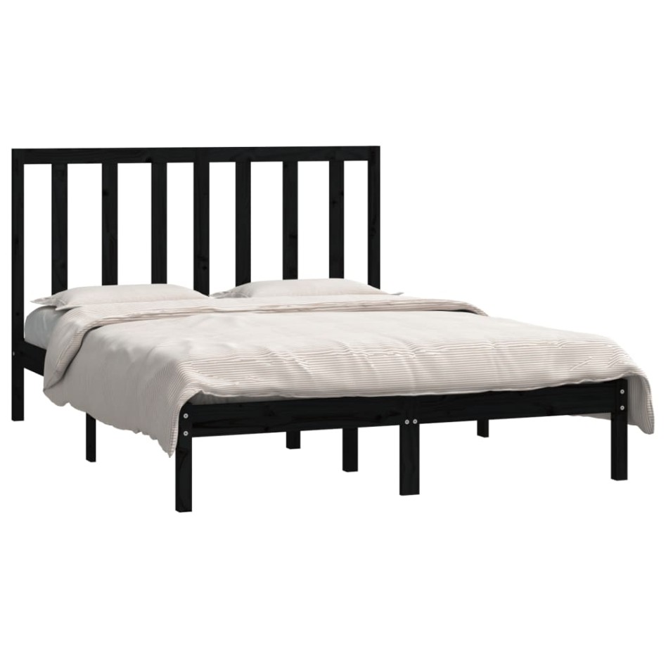 Estructura de cama de madera maciza de pino negra 140x190