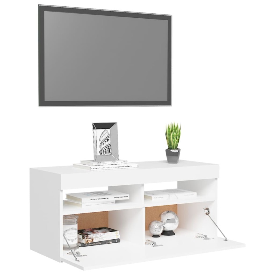 Mueble de TV con luces LED blanco 90x35x40