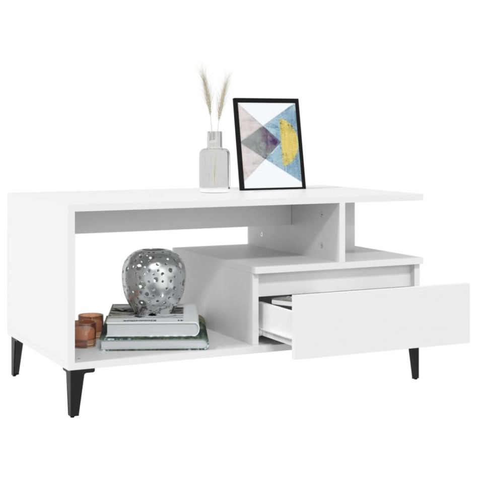 Mesa de centro madera contrachapada blanca 90x49x45