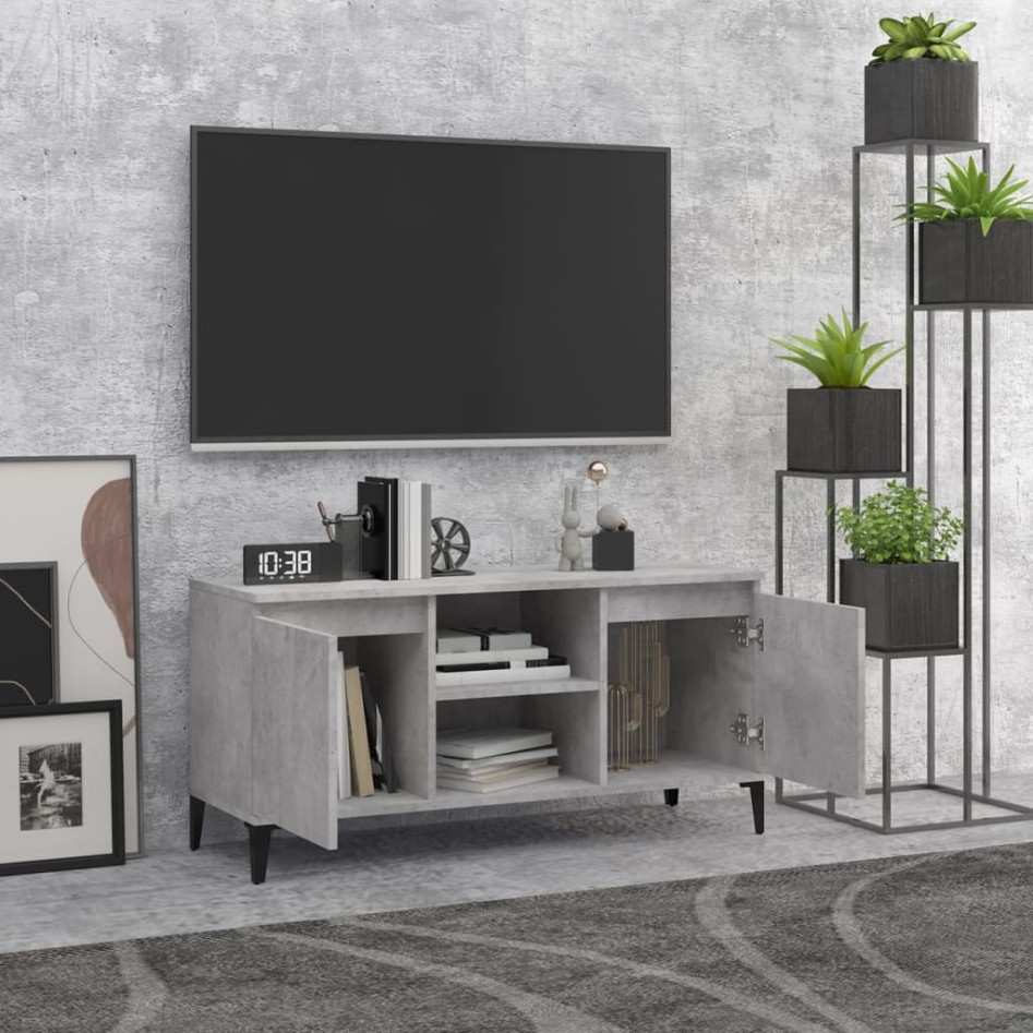 Mueble de TV con patas metal gris hormigón 103,5x35x50