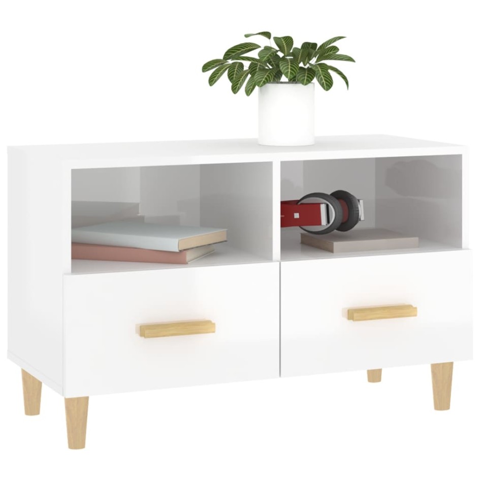 Mueble de TV madera contrachapada blanco brillo 80x36x50
