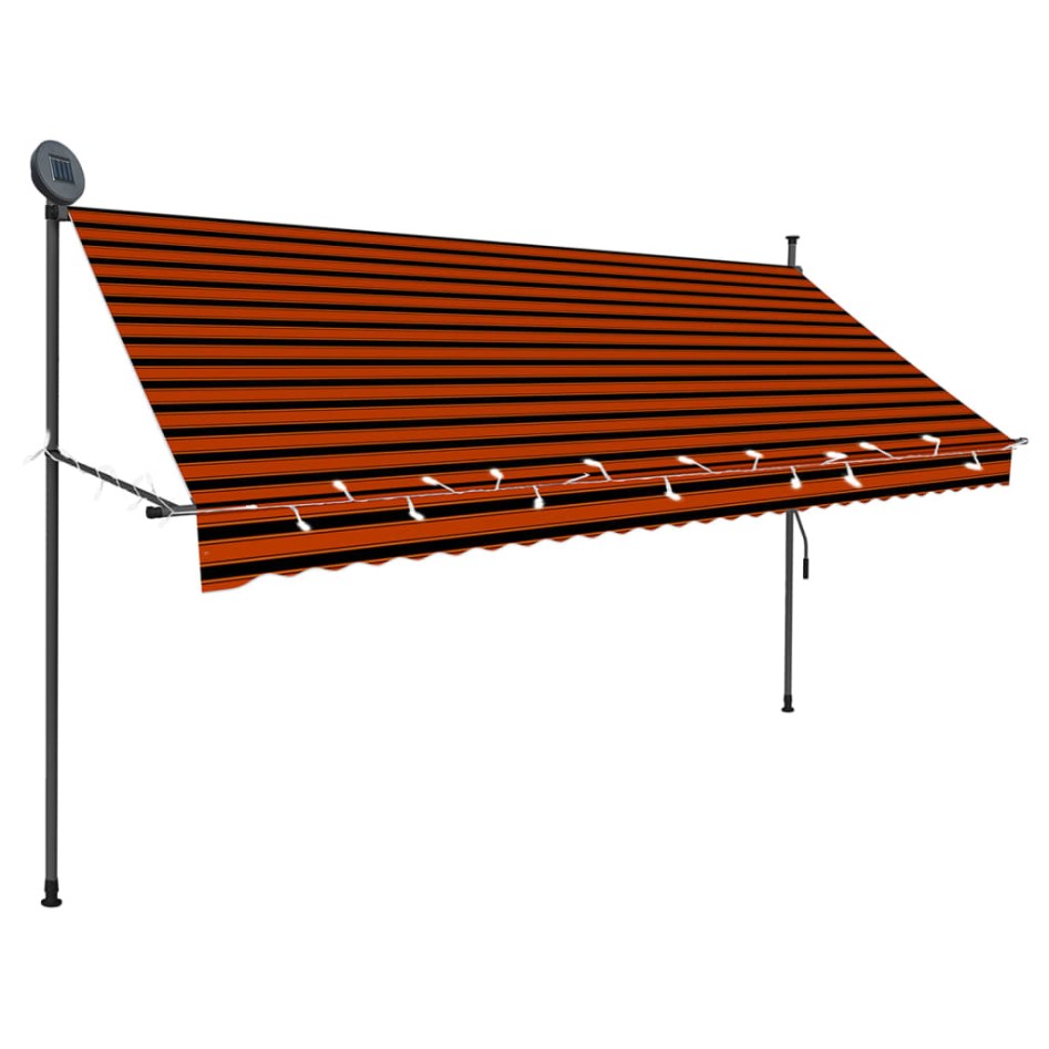 Toldo manual retráctil con LED naranja y marrón 300