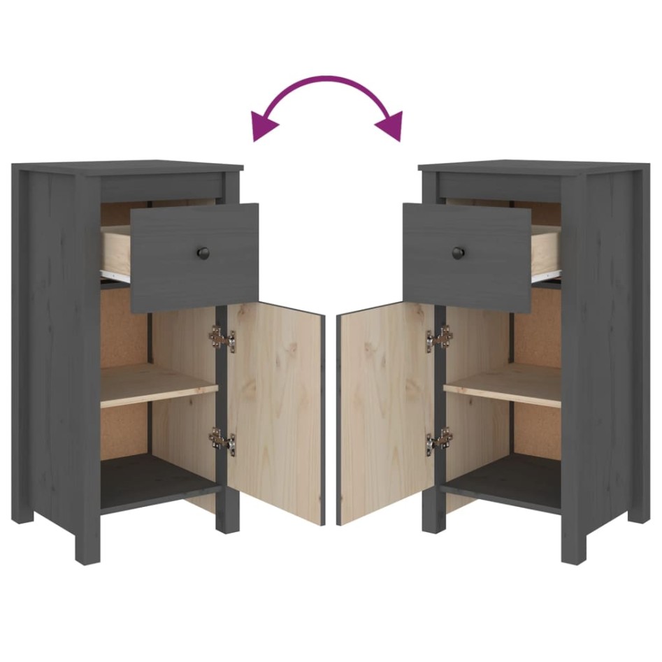 Aparadores 2 uds madera maciza de pino gris 40x35x80