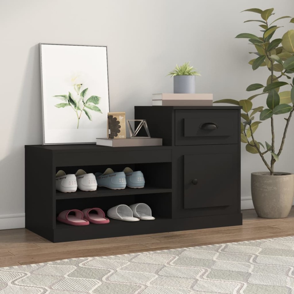 Mueble zapatero madera contrachapada negro 100x42x60
