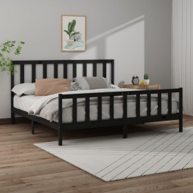 Estructura de cama de madera maciza de pino negra 200x200