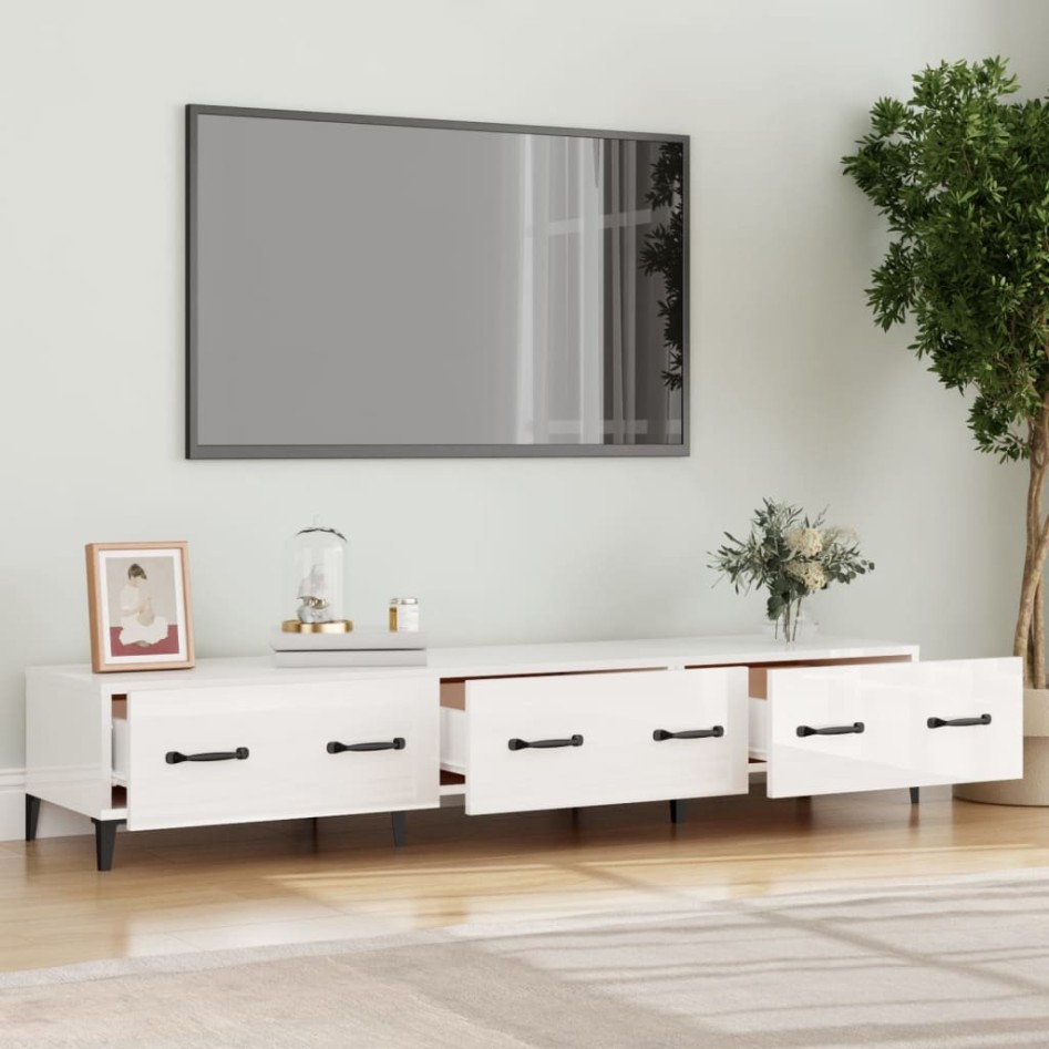 Mueble de TV madera contrachapada blanco brillo 150x34,5x30