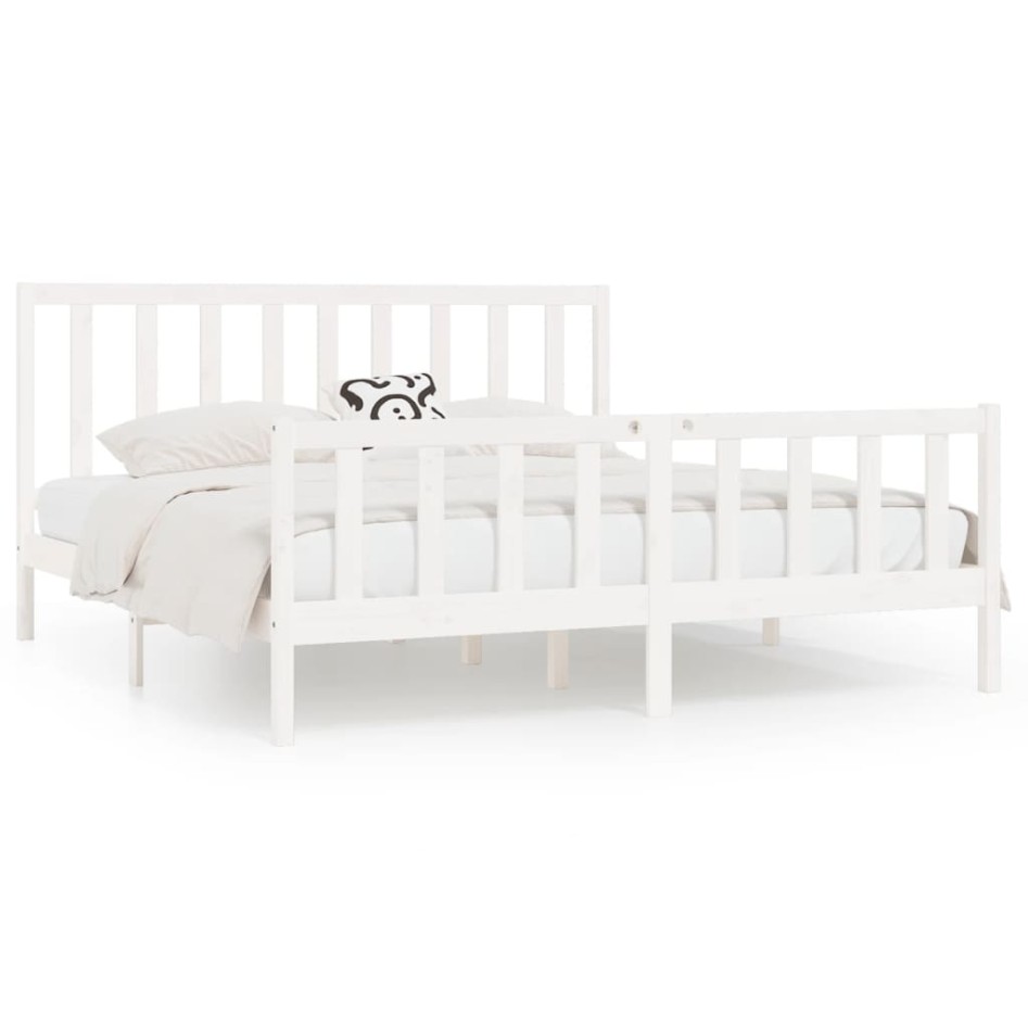 Estructura de cama de madera maciza blanca 200x200
