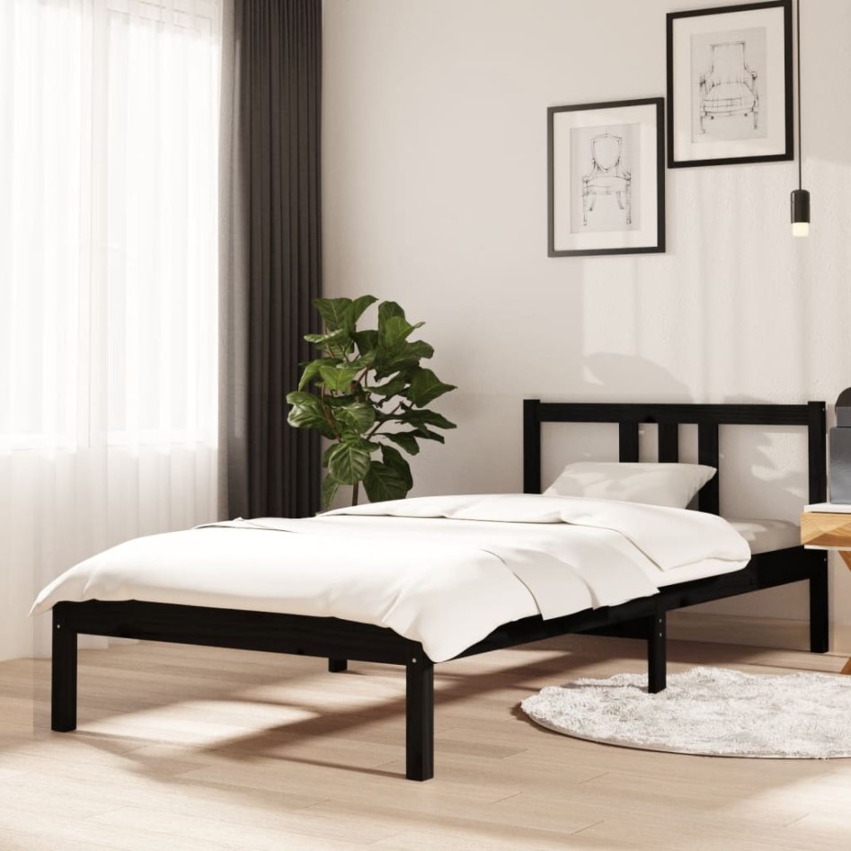 Estructura de cama sin colchón madera maciza negro 90x200