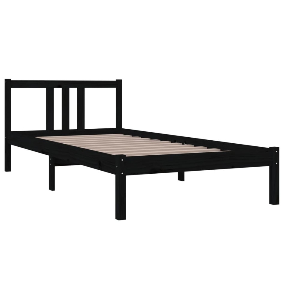 Estructura de cama sin colchón madera maciza negro 90x200