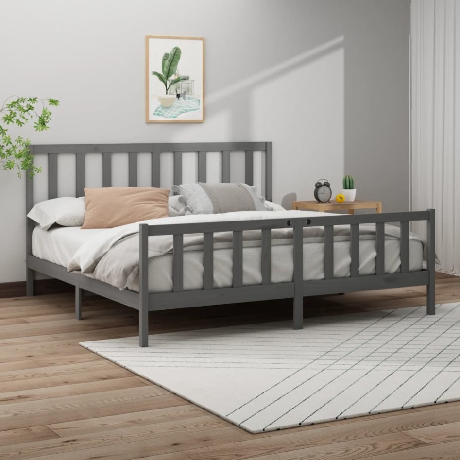 Estructura de cama de madera maciza de pino gris 200x200