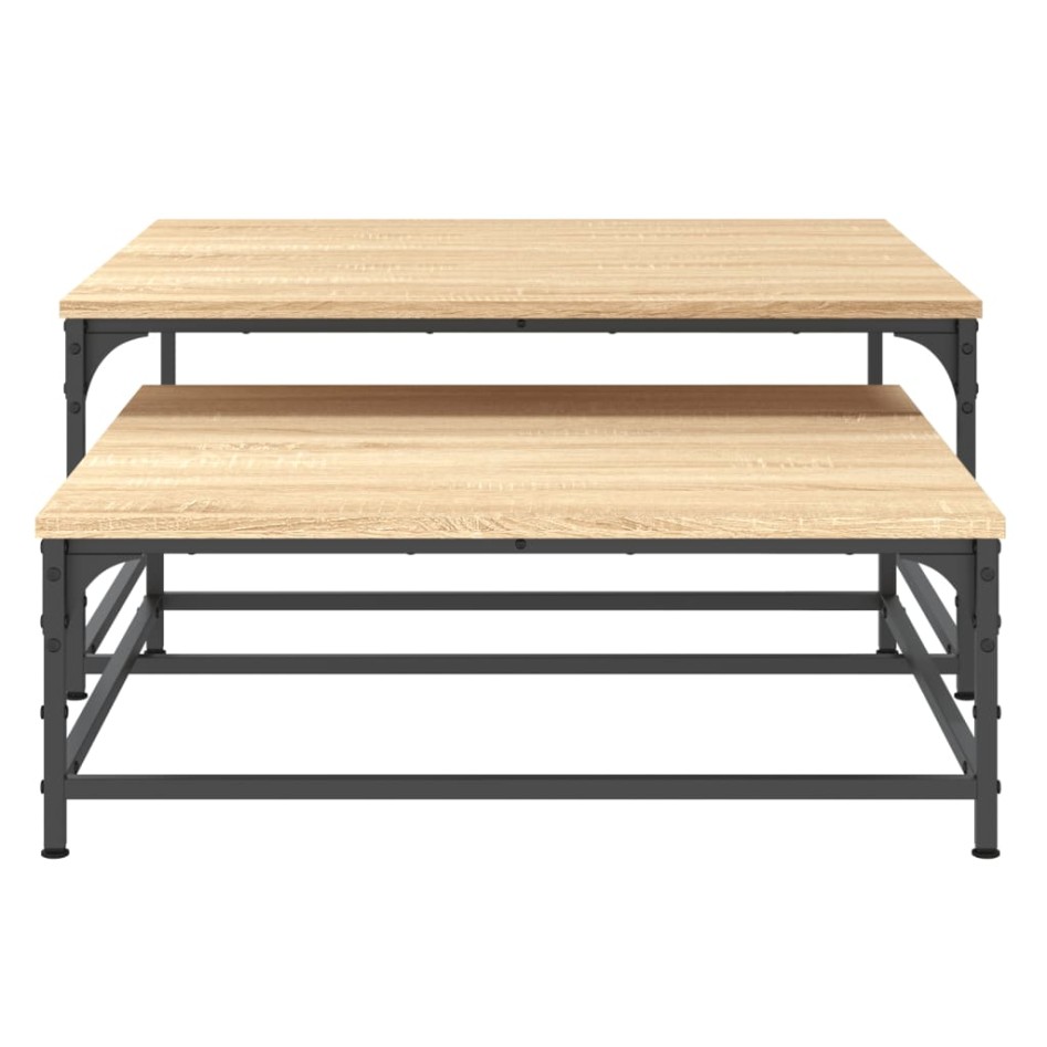 Mesas de centro apilables 2 pzas madera ingeniería roble