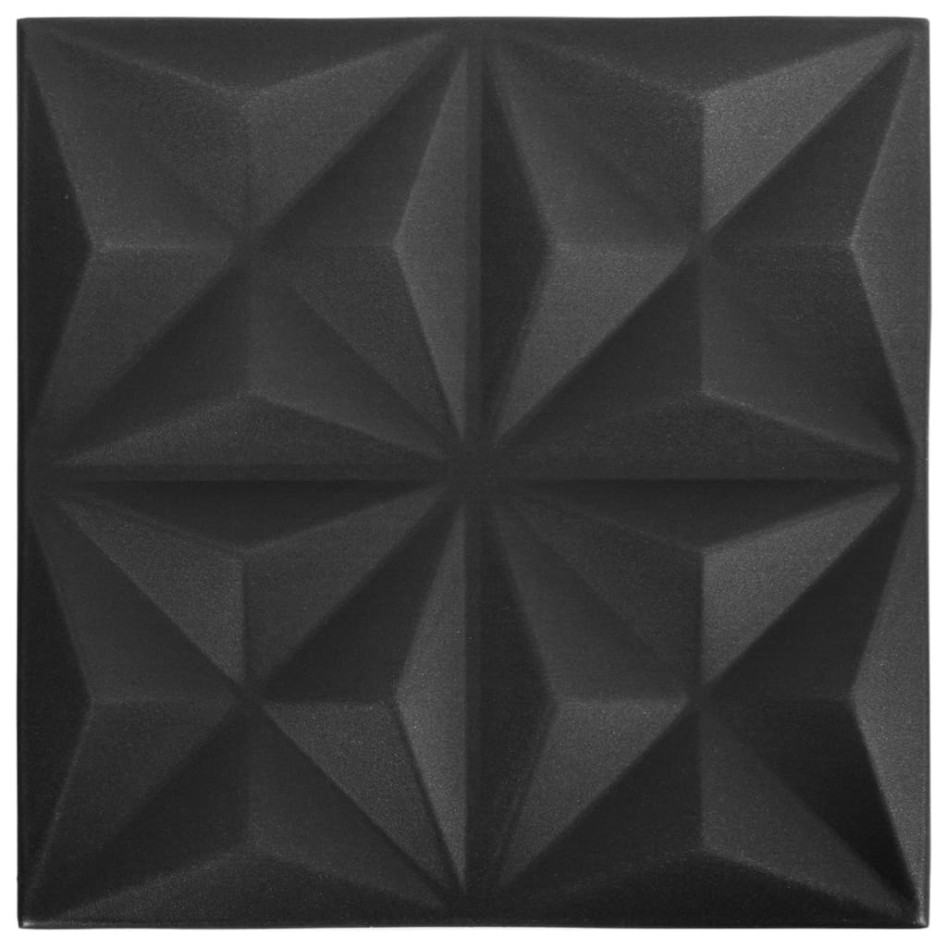 Paneles de pared 3D 12 unidades negro origami 3 m² 50x50