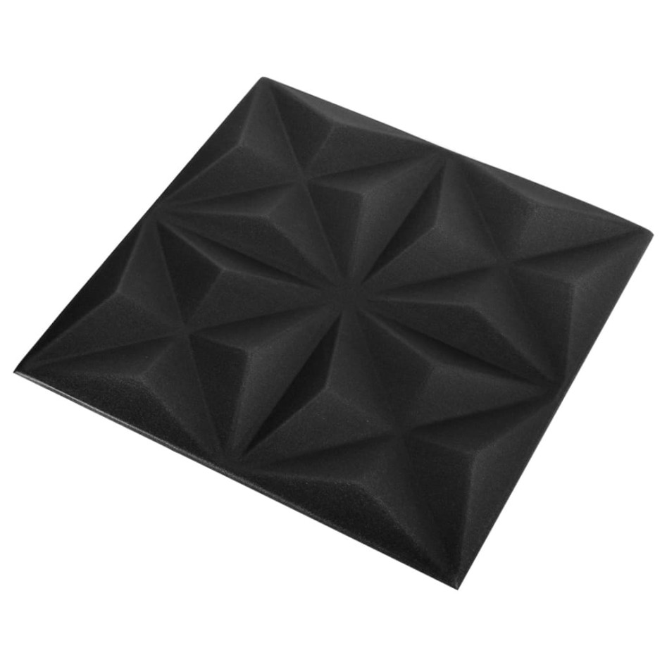 Paneles de pared 3D 12 unidades negro origami 3 m² 50x50