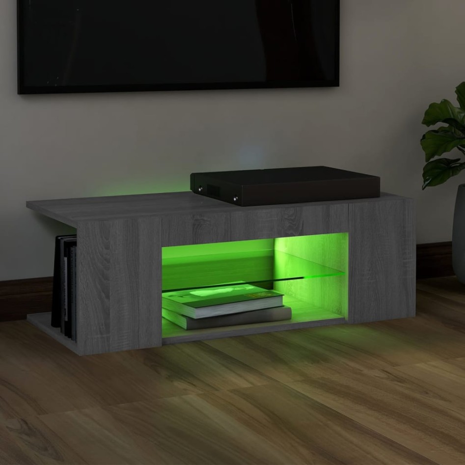 Mueble de TV con luces LED gris Sonoma 90x39x30