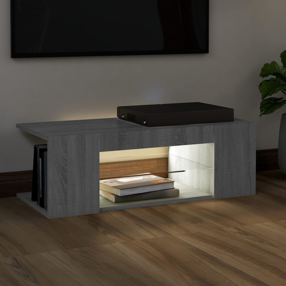Mueble de TV con luces LED gris Sonoma 90x39x30