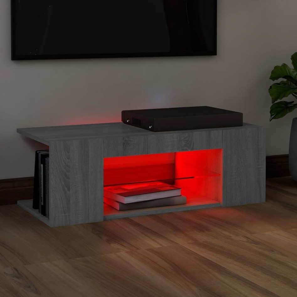 Mueble de TV con luces LED gris Sonoma 90x39x30