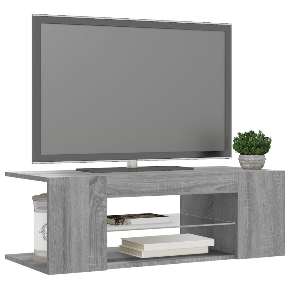 Mueble de TV con luces LED gris Sonoma 90x39x30