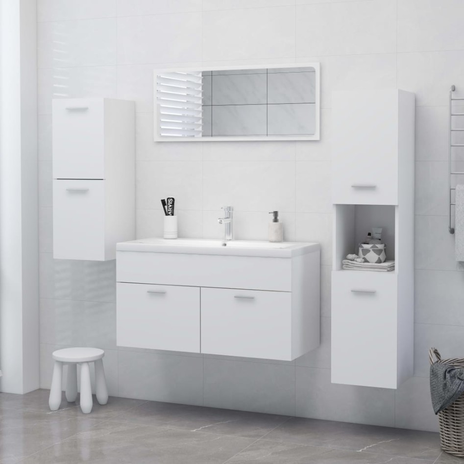 Armario de baño madera contrachapada blanco 30x30x130
