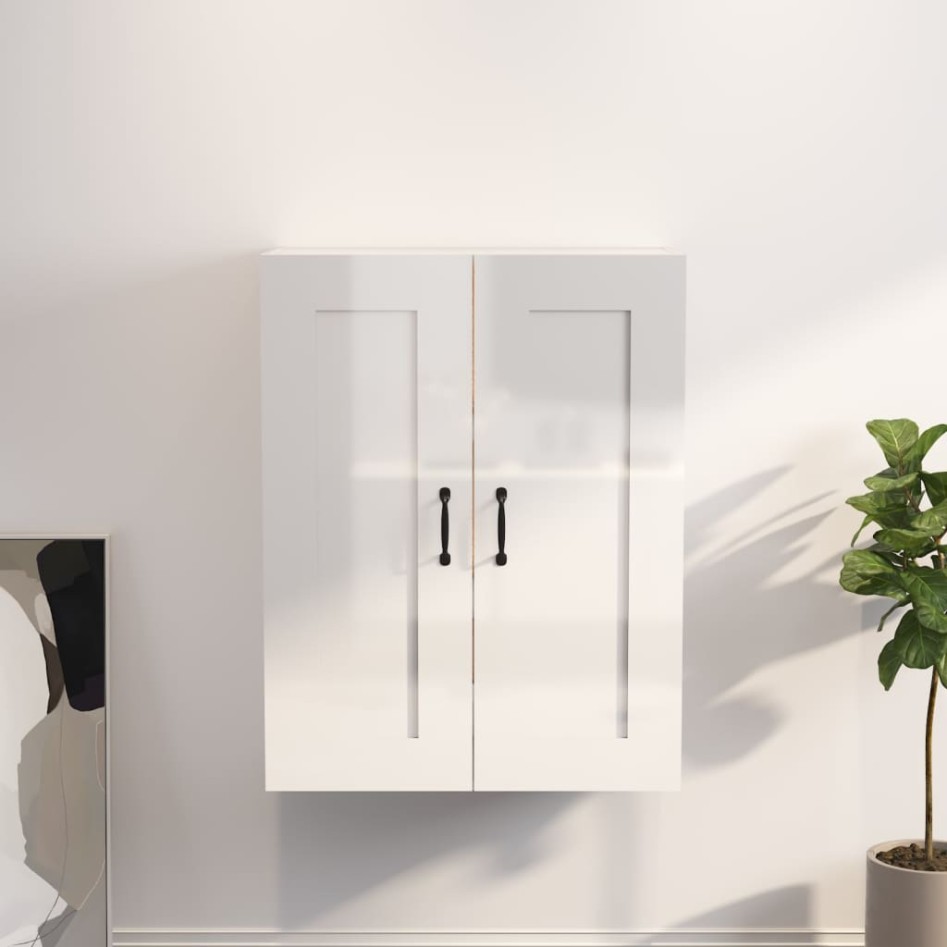 Armario de pared colgante blanco brillante 69,5x32,5x90