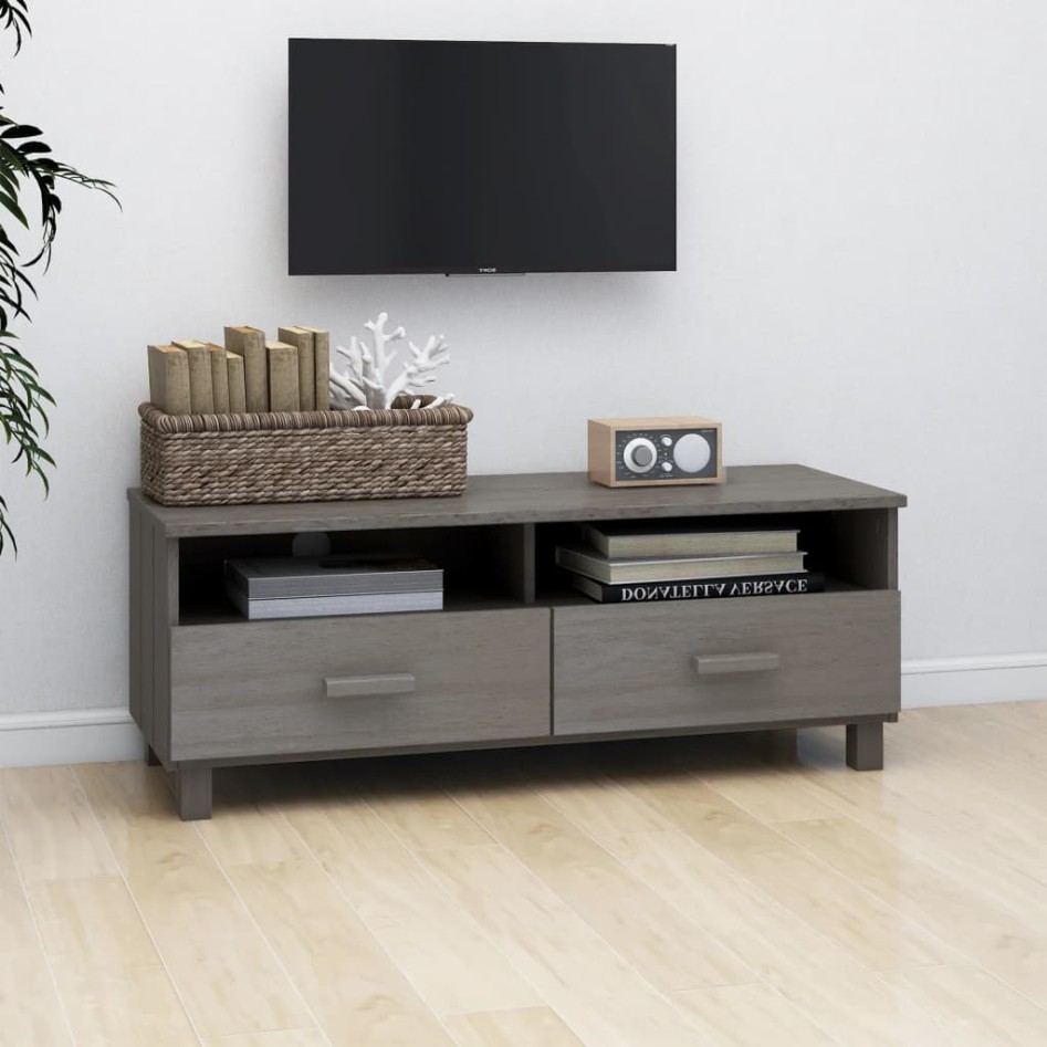 Mueble de TV HAMAR madera maciza pino gris claro 106x40x40