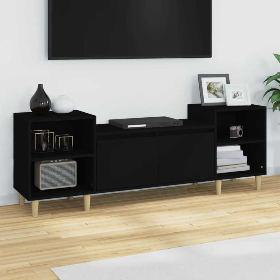 Mueble para TV madera contrachapada negro 160x35x55