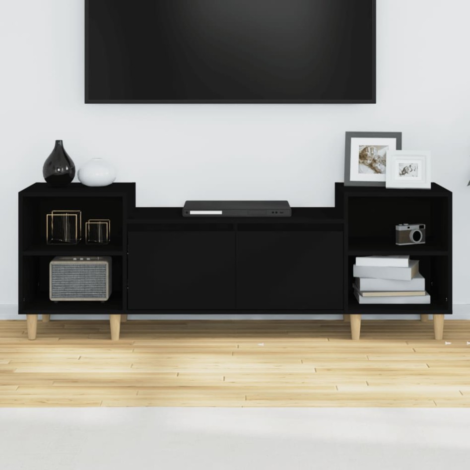 Mueble para TV madera contrachapada negro 160x35x55