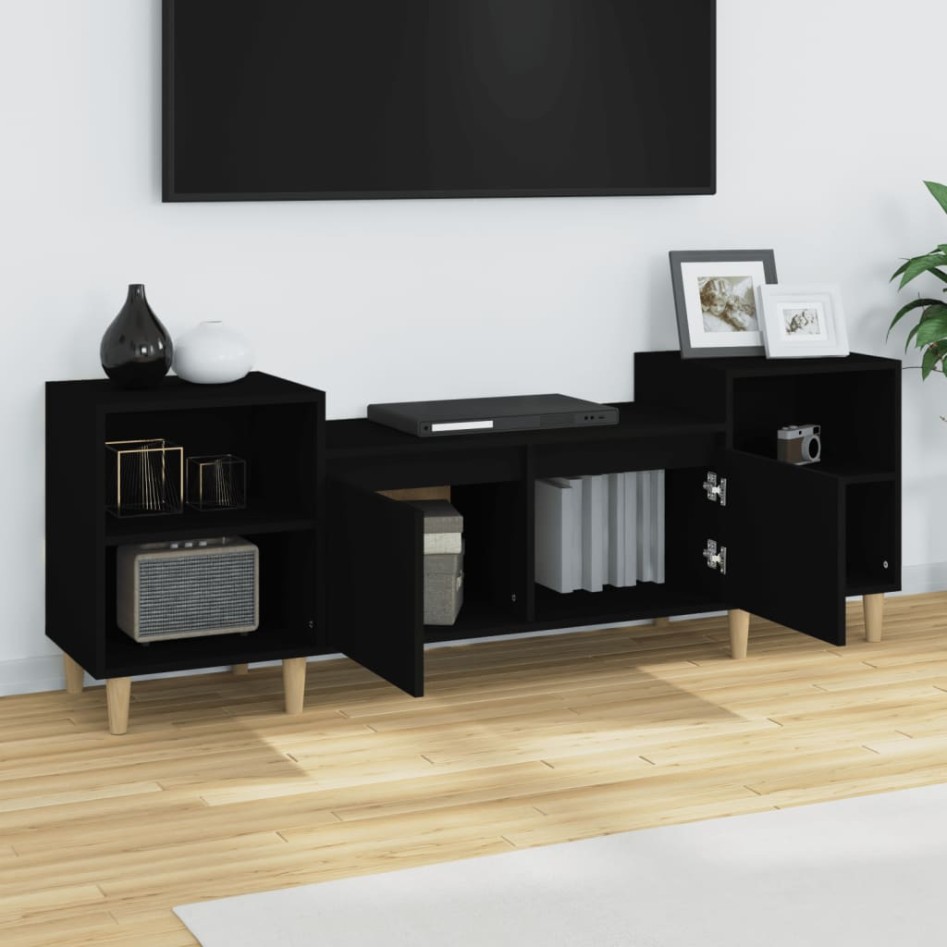 Mueble para TV madera contrachapada negro 160x35x55