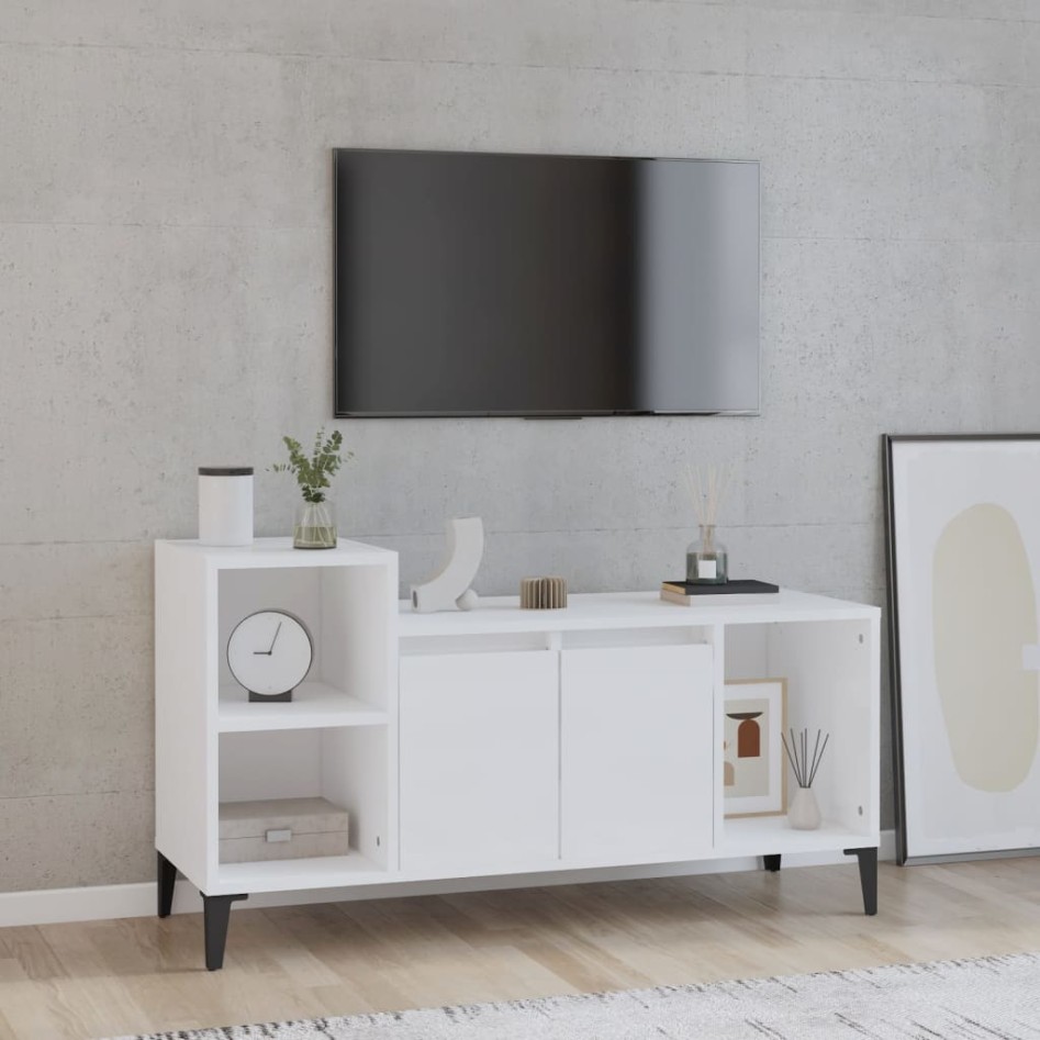 Mueble de TV madera contrachapada blanco brillo 100x35x55