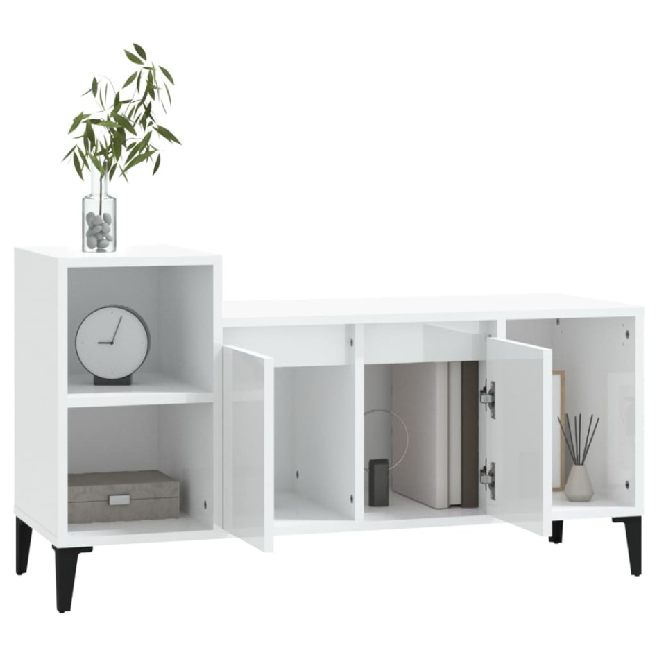 Mueble de TV madera contrachapada blanco brillo 100x35x55