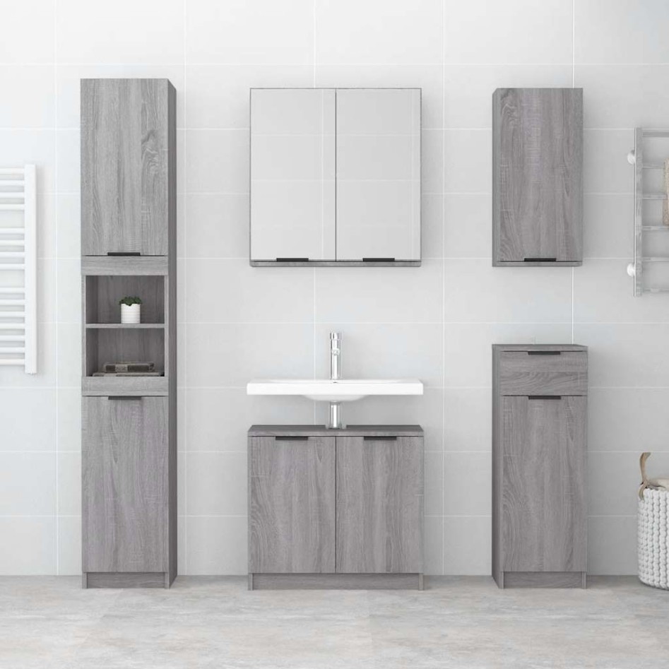Armario de baño madera contrachapada gris Sonoma