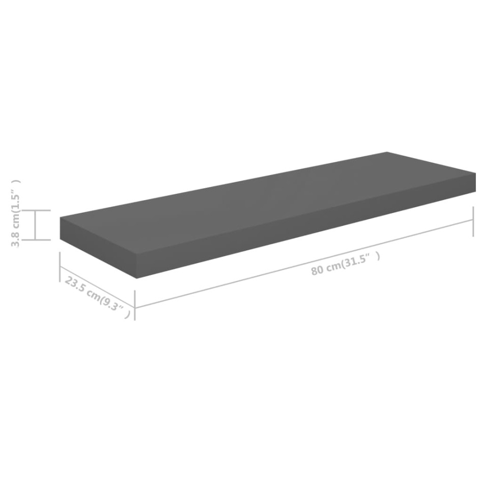 Estante flotante de pared 4 uds MDF gris brillo 80x23,5x3,8