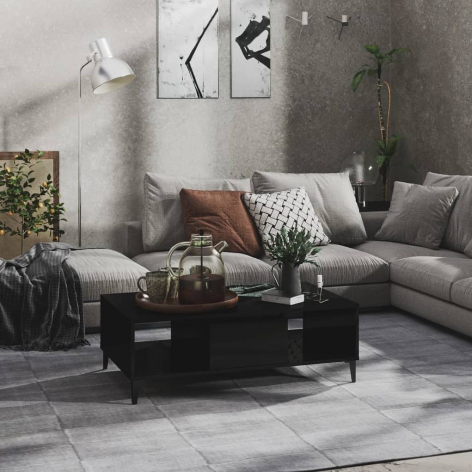 Mesa de centro madera contrachapada negro brillo