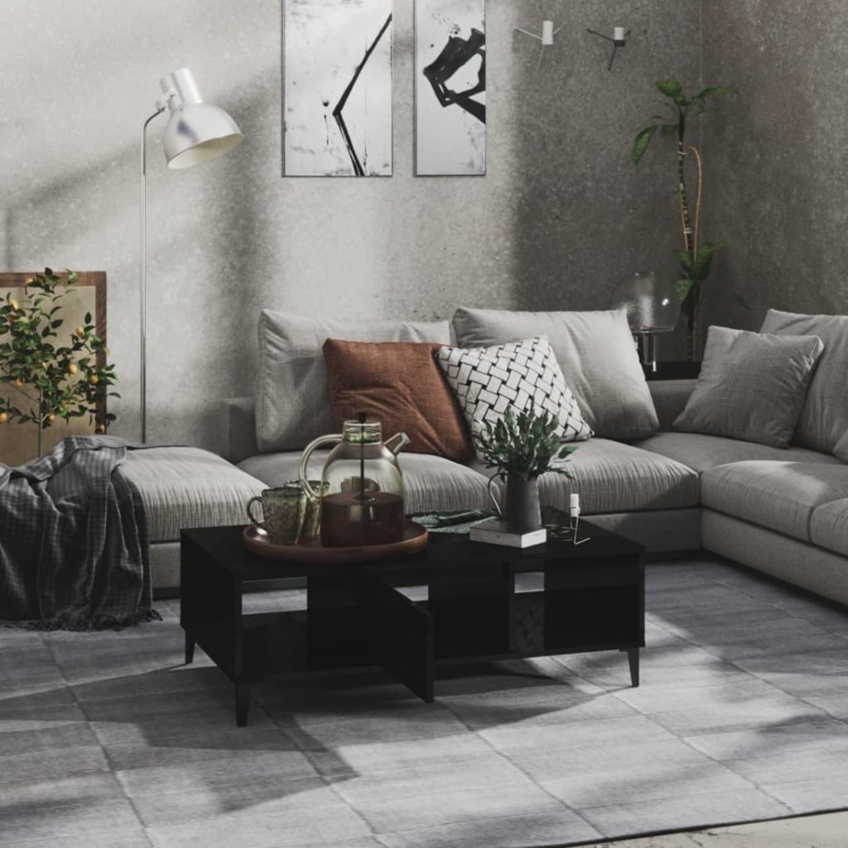 Mesa de centro madera contrachapada negro brillo