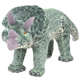 Dinosaurio triceratops de peluche de pie verde