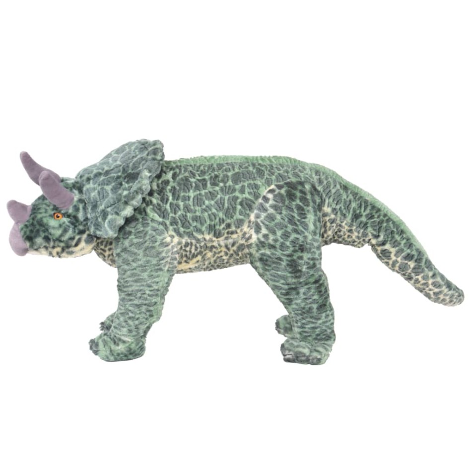 Dinosaurio triceratops de peluche de pie verde