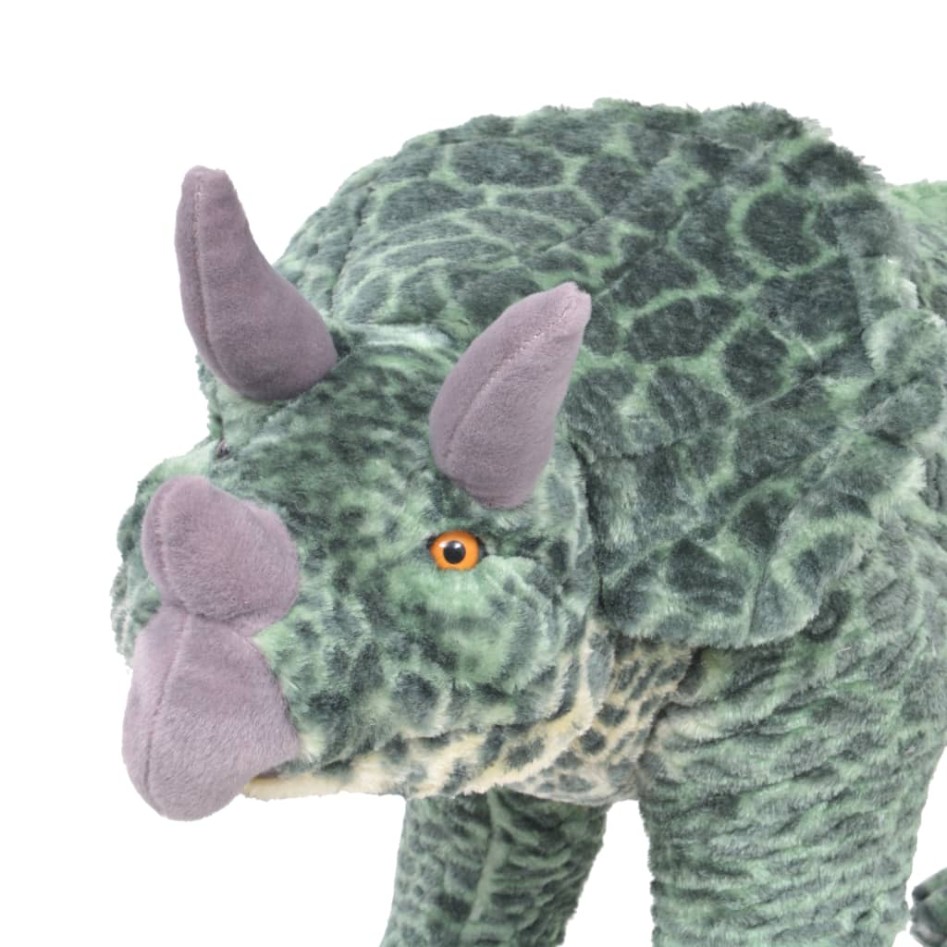 Dinosaurio triceratops de peluche de pie verde
