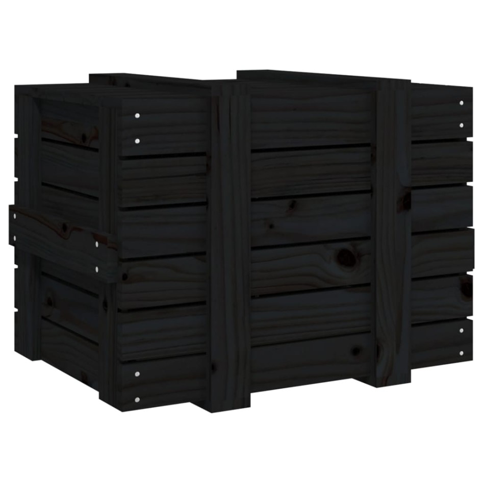 Caja de almacenaje madera maciza de pino negra 58x40,5x42