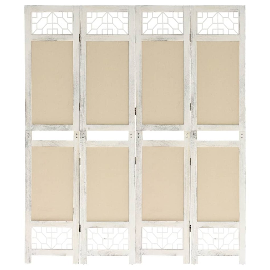 Biombo divisor de 4 paneles de tela color crema 140x165