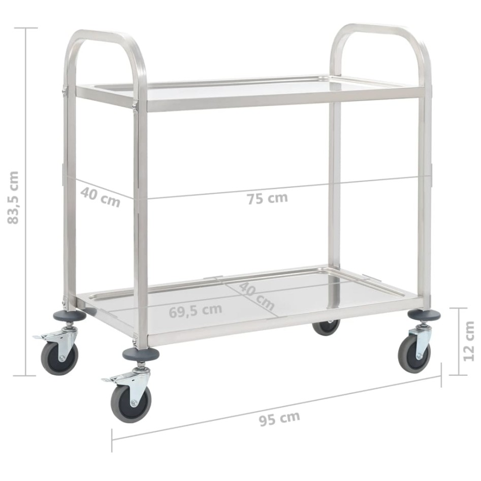 Carrito de cocina de 2 alturas acero inoxidable 95x45x83,5