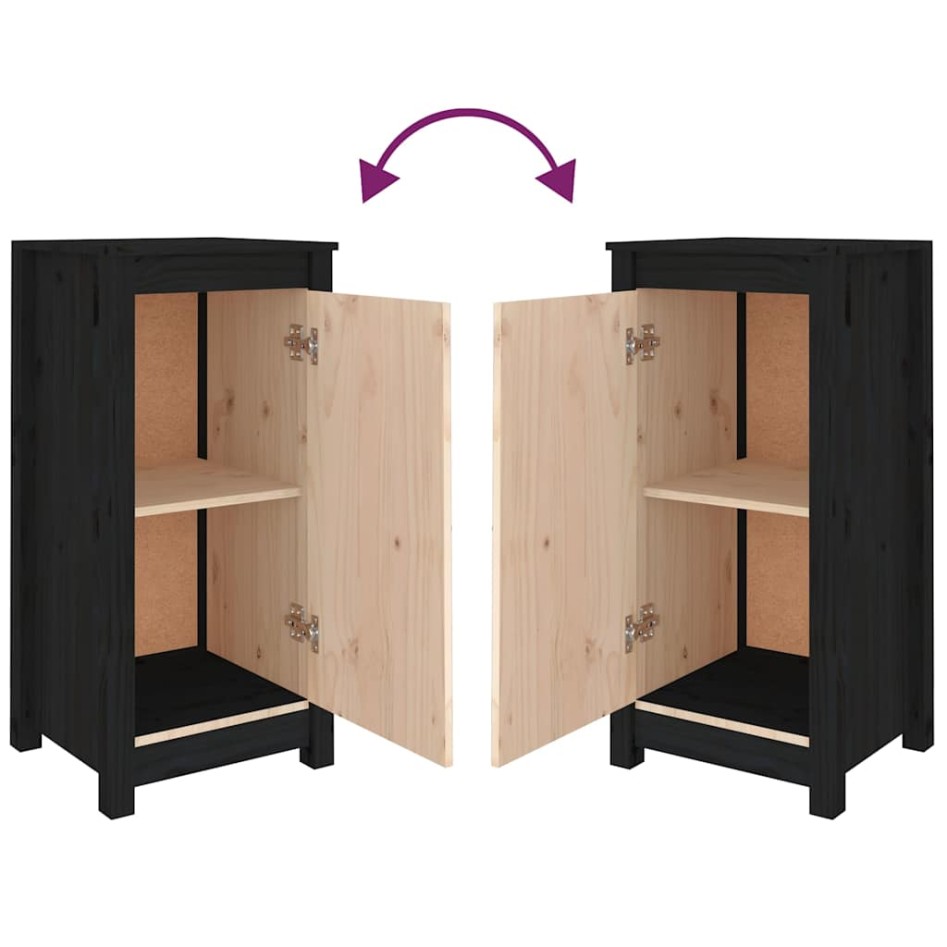 Aparadores 2 uds madera maciza de pino negro 39x35x80