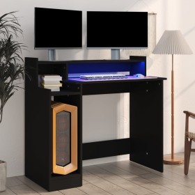 Escritorio con luz LED madera contrachapada negro 97x45x90